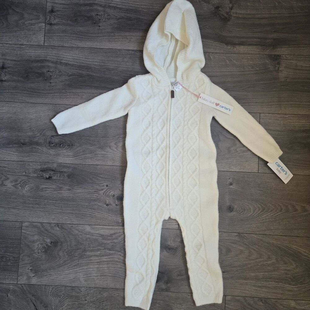 ​Carters Hilary Duff 24M Ivory Cable Knit Hooded Romper Jumpsuit One Piece NWT